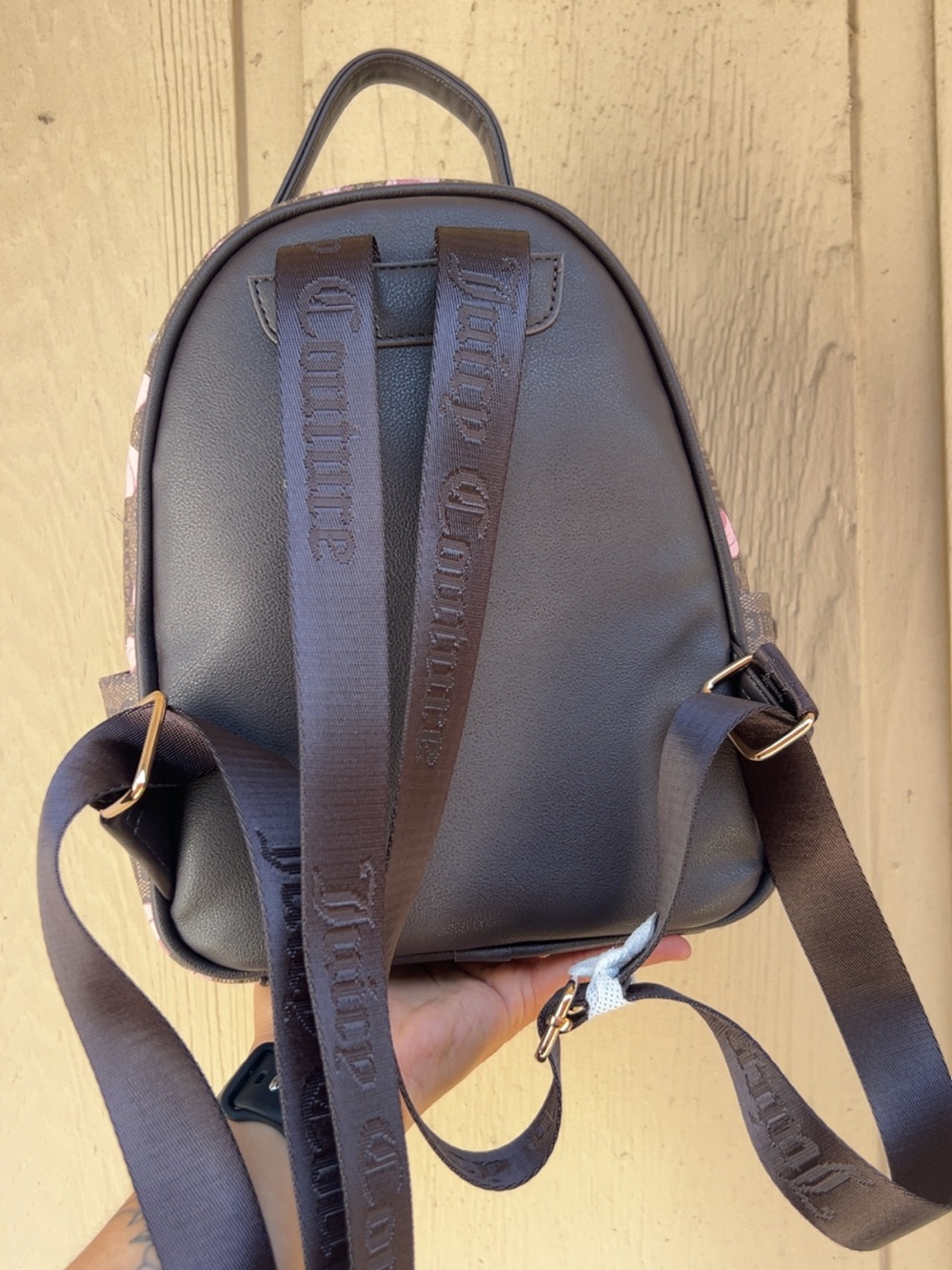 Juicy Couture Brown Monogram Backpack with Pink Bow Accents - Picture 3 of 7